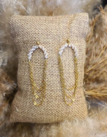 Boucles d'oreilles Céleste - plaqué or sur acier chirurgical et micromacramé